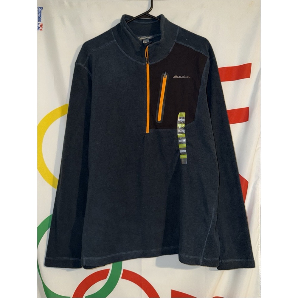 NWT Eddie Bauer 1/4 Zip Fleece Sweatshirt XL Blue Pullover
